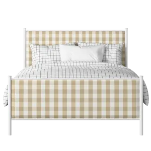 Brest iron/metal upholstered bed in white with Romo Kemble Putty fabric - Thumbnail