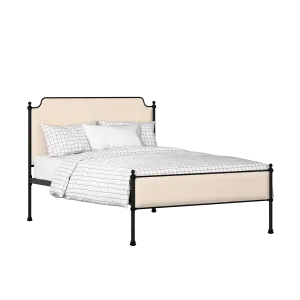 Miranda Slim iron/metal upholstered bed in black with silver fabric - Thumbnail