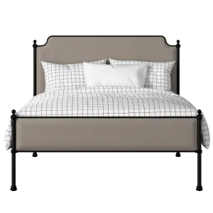 Miranda Slim iron/metal upholstered bed in black with storm grey fabric - Thumbnail