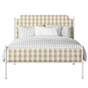 Miranda Slim iron/metal upholstered bed in white with Romo Kemble Putty fabric - Thumbnail