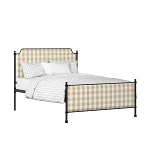 Miranda iron/metal upholstered bed in black with Romo Kemble Putty fabric - Thumbnail