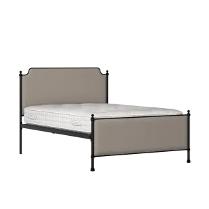 Miranda iron/metal upholstered bed in black with storm grey fabric - Thumbnail