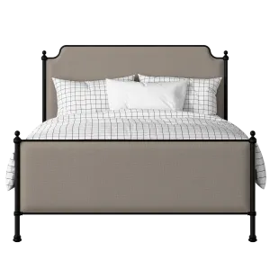 Miranda iron/metal upholstered bed in black with storm grey fabric - Thumbnail