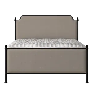 Miranda iron/metal upholstered bed in black with storm grey fabric - Thumbnail