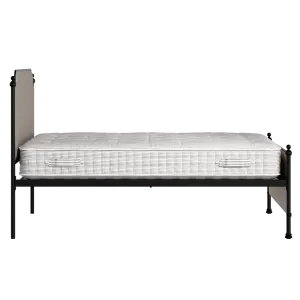 Miranda iron/metal upholstered bed in black with storm grey fabric - Thumbnail