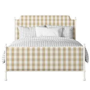 Miranda iron/metal upholstered bed in ivory with Romo Kemble Putty fabric - Thumbnail