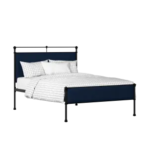 Nancy Slim iron/metal upholstered bed in black with blue fabric - Thumbnail