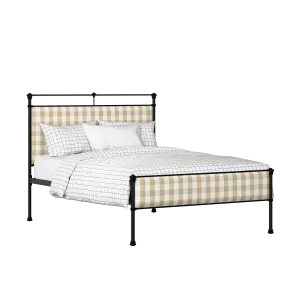 Nancy Slim iron/metal upholstered bed in black with Romo Kemble Putty fabric - Thumbnail