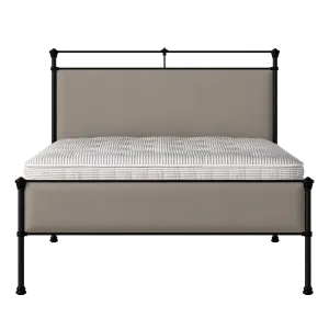 Nancy Slim iron/metal upholstered bed in black with storm grey fabric - Thumbnail