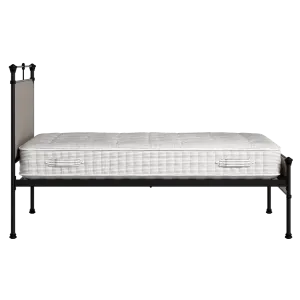 Nancy Slim iron/metal upholstered bed in black with storm grey fabric - Thumbnail