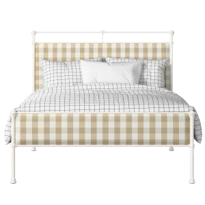 Nancy Slim iron/metal upholstered bed in ivory with Romo Kemble Putty fabric - Thumbnail