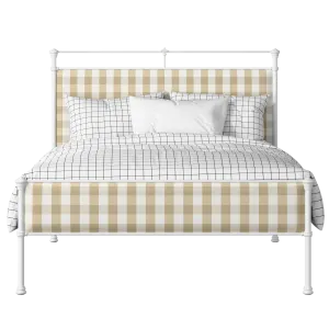 Nancy Slim iron/metal upholstered bed in white with Romo Kemble Putty fabric - Thumbnail