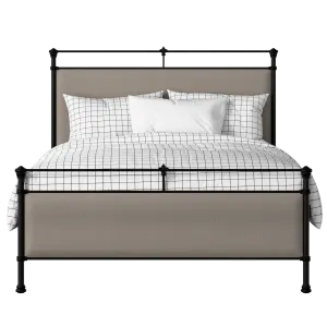 Nancy iron/metal upholstered bed in black with storm grey fabric - Thumbnail