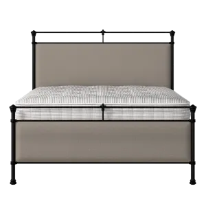 Nancy iron/metal upholstered bed in black with storm grey fabric - Thumbnail