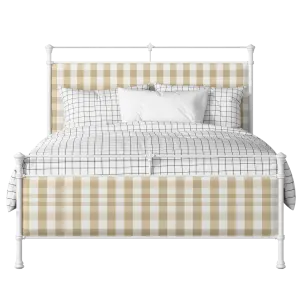 Nancy iron/metal upholstered bed in white with Romo Kemble Putty fabric - Thumbnail