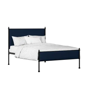 Neville Slim iron/metal upholstered bed in black with blue fabric - Thumbnail