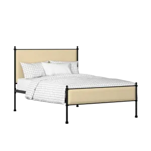 Neville Slim iron/metal upholstered bed in black with oatmeal fabric - Thumbnail