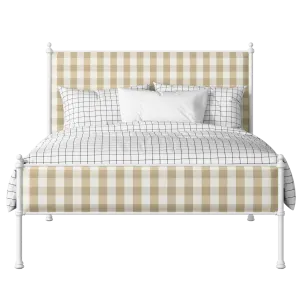 Neville Slim iron/metal upholstered bed in white with Romo Kemble Putty fabric - Thumbnail