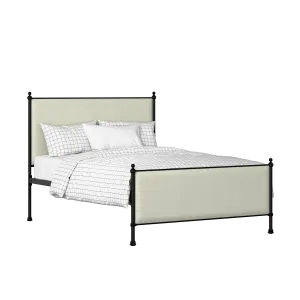 Neville iron/metal upholstered bed in black with mineral fabric - Thumbnail