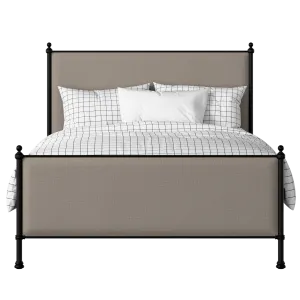 Neville iron/metal upholstered bed in black with storm grey fabric - Thumbnail