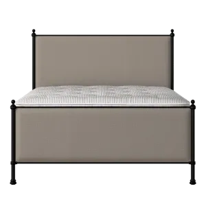 Neville iron/metal upholstered bed in black with storm grey fabric - Thumbnail