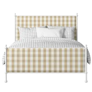 Neville iron/metal upholstered bed in white with Romo Kemble Putty fabric - Thumbnail