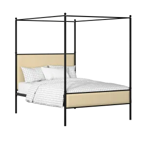 Reims Slim iron/metal upholstered bed in black with oatmeal fabric - Thumbnail