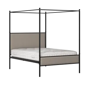 Reims Slim iron/metal upholstered bed in black with storm grey fabric - Thumbnail