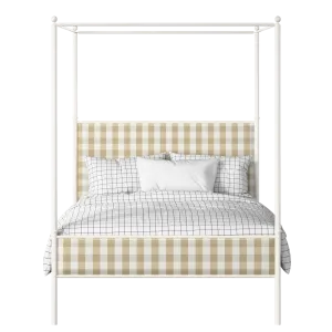 Reims Slim iron/metal upholstered bed in ivory with Romo Kemble Putty fabric - Thumbnail