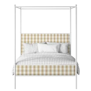 Reims Slim iron/metal upholstered bed in white with Romo Kemble Putty fabric - Thumbnail