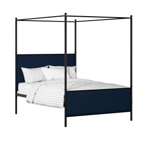 Reims iron/metal upholstered bed in black with blue fabric - Thumbnail