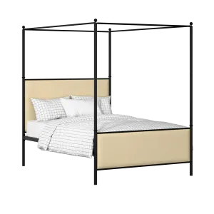 Reims iron/metal upholstered bed in black with oatmeal fabric - Thumbnail