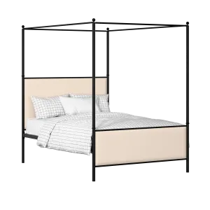 Reims iron/metal upholstered bed in black with silver fabric - Thumbnail