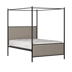 Reims iron/metal upholstered bed in black with storm grey fabric - Thumbnail