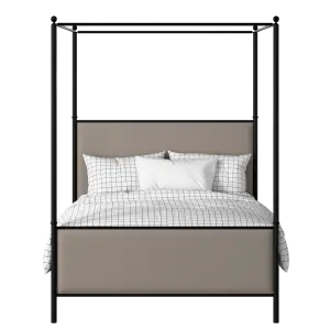 Reims iron/metal upholstered bed in black with storm grey fabric - Thumbnail