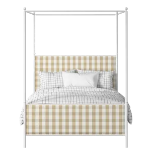 Reims iron/metal upholstered bed in white with Romo Kemble Putty fabric - Thumbnail
