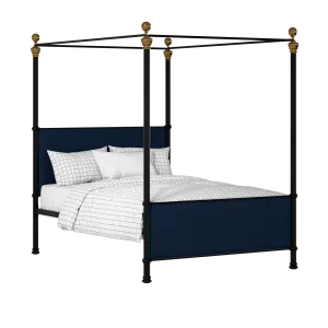 Riviere iron/metal upholstered bed in black with blue fabric - Thumbnail