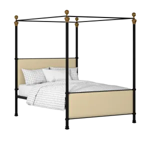 Riviere iron/metal upholstered bed in black with oatmeal fabric - Thumbnail