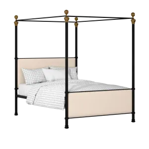 Riviere iron/metal upholstered bed in black with silver fabric - Thumbnail