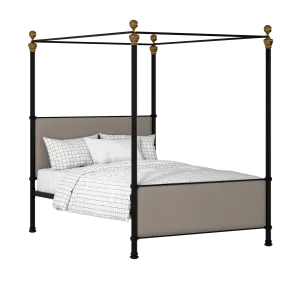 Riviere iron/metal upholstered bed in black with storm grey fabric - Thumbnail