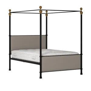 Riviere iron/metal upholstered bed in black with storm grey fabric - Thumbnail