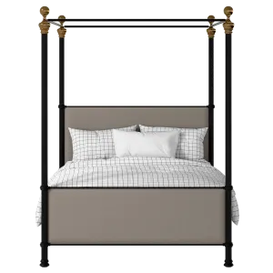 Riviere iron/metal upholstered bed in black with storm grey fabric - Thumbnail