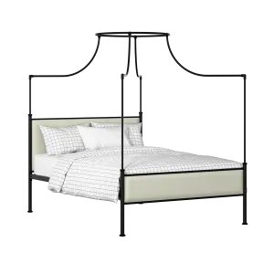 Waterloo Slim iron/metal upholstered bed in black with mineral fabric - Thumbnail