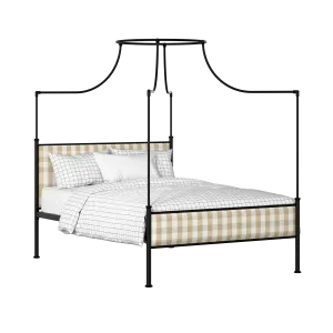 Waterloo Slim iron/metal upholstered bed in black with Romo Kemble Putty fabric - Thumbnail