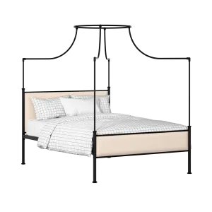 Waterloo Slim iron/metal upholstered bed in black with silver fabric - Thumbnail