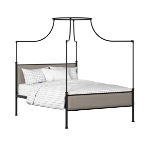 Waterloo Slim iron/metal upholstered bed in black with storm grey fabric - Thumbnail