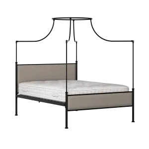 Waterloo Slim iron/metal upholstered bed in black with storm grey fabric - Thumbnail