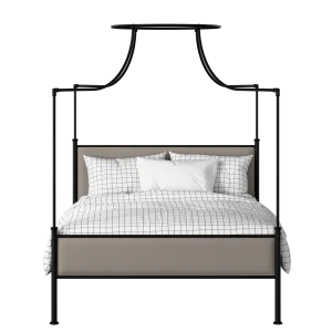 Waterloo Slim iron/metal upholstered bed in black with storm grey fabric - Thumbnail