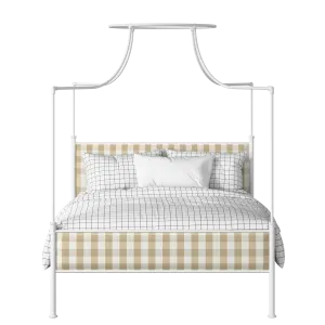 Waterloo Slim iron/metal upholstered bed in white with Romo Kemble Putty fabric - Thumbnail