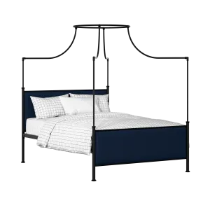 Waterloo iron/metal upholstered bed in black with blue fabric - Thumbnail